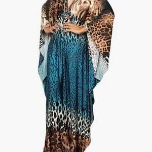 TikTok Viral Leopard and Teal Kaftan Dress